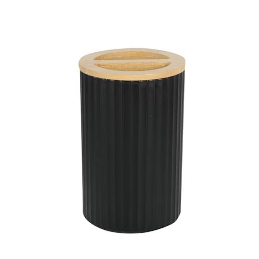 TASSILI Black Plastic and Bamboo Toothbrush Holder
