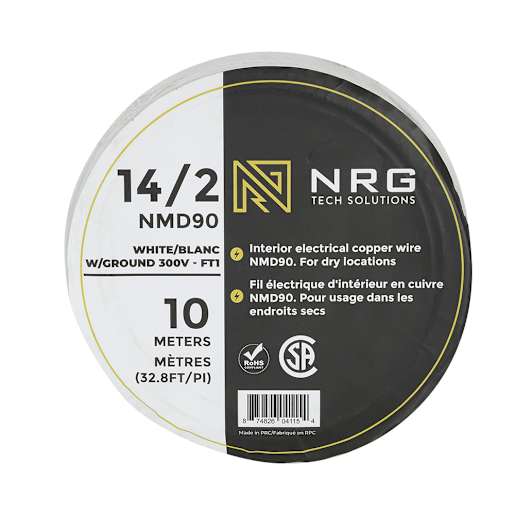 Fil électrique d'intérieur NMD-90, 14/2 blanc 10 m