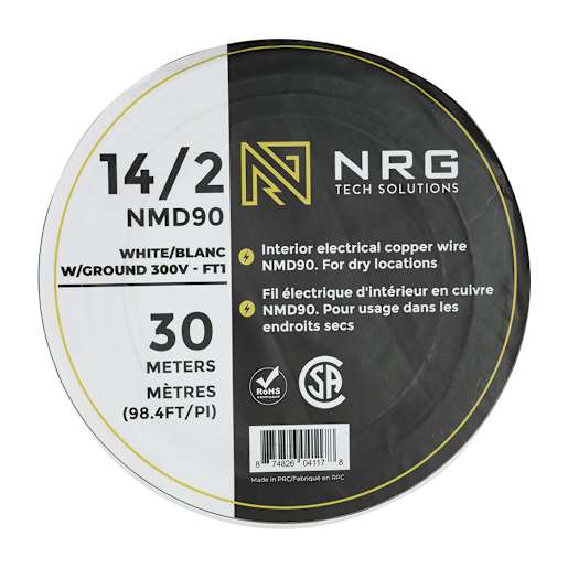 Fil électrique d'intérieur NMD-90, 14/2 blanc 30 m