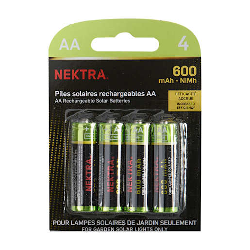 NEKTRA AA Rechargeable Solar Batteries Pkg/4
