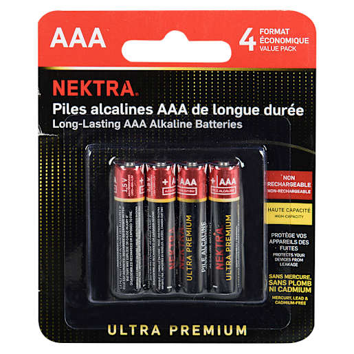 Piles Alcalines Ultra Premium AAA Pqt/4 NEKTRA