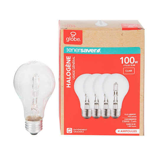 Ampoules halogènes A19, 72 W Pqt/4