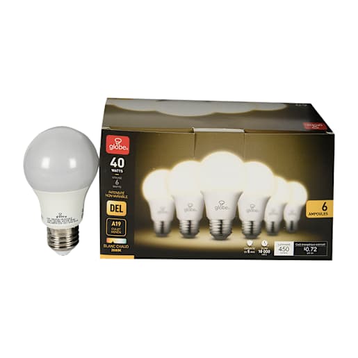 A19 Warm White LED Light Bulb 6 W Pkg/6