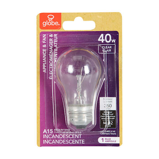 Ampoule incandescente pour électroménagers et ventilateurs A15, 40 W
