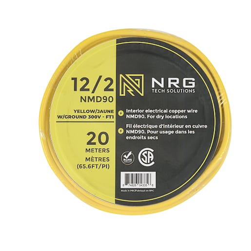 Fil électrique d'intérieur NMD-90, 12/2 jaune 20 m