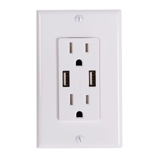 Secure Electrical Outlet 15 A + 2 USB Ports with Plate