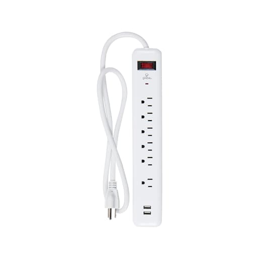 6-Outlet and 2-USB Ports Power Bar White 3 ft.