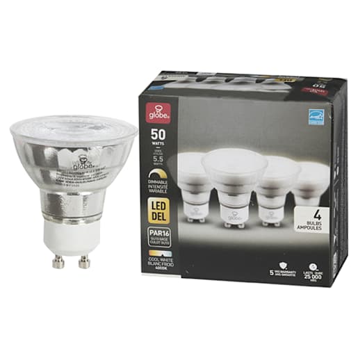 Ampoules-réflecteurs DEL GU10 blanc froid 5,5 W Pqt/4