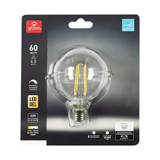 Ampoule DEL G25 blanc froid 6,5 W