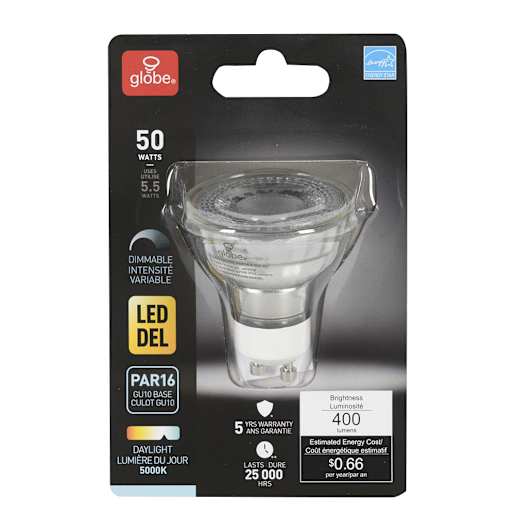Ampoule-réflecteur DEL GU10 PAR16, 5,5 W lumière du jour