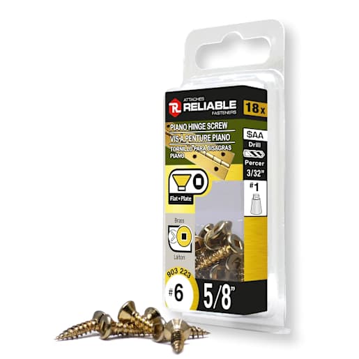 Flat Head Piano Hinges Screws 5/8 in. n° 6 Brass Pkg/18
