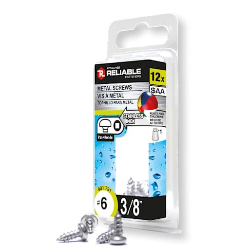 Stainless Steel Metal Screws 3/8 in. n° 6 Pkg/12