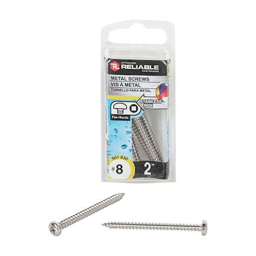 Stainless Steel Metal Screws 2 in. n° 8 Pkg/4