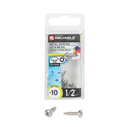 Stainless Steel Metal Screws 1/2 in. n° 10 Pkg/7