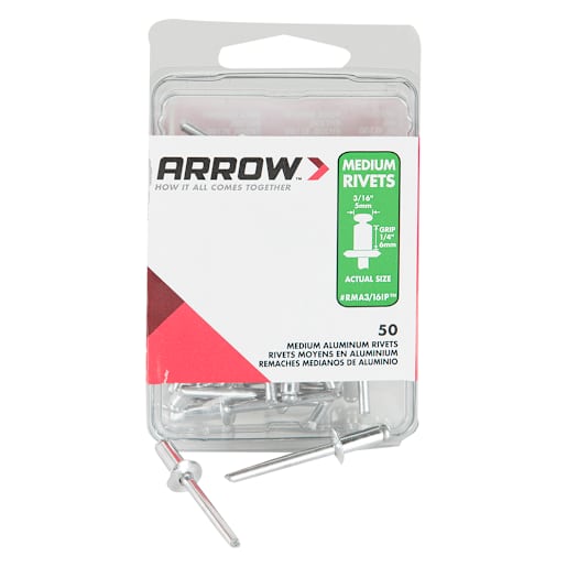 Rivets d'aluminium moyens 3/16 po Pqt/50