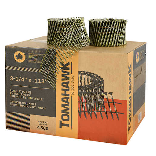 Clous à charpente vrillés 3 1/4 po en rouleau 15° Pqt/4 500