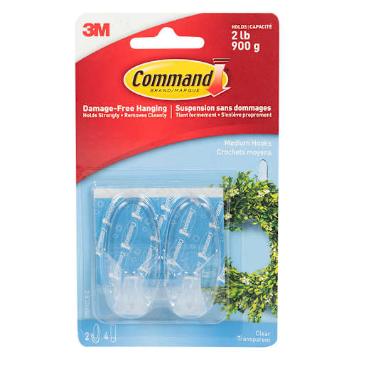3M Medium Adhesive Hooks Pkg/2