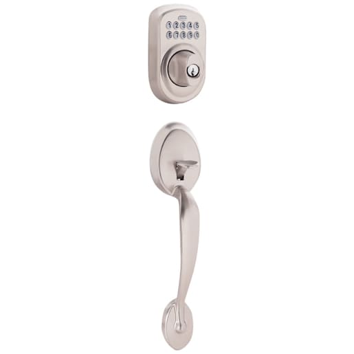 Plymouth Digital Keypad Electronic Front Door Lock and Lever Handle Satin Nickel