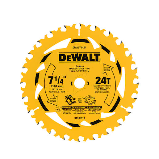 Lame de scie circulaire pour charpente 7 1/4 po 24 dents DEWALT