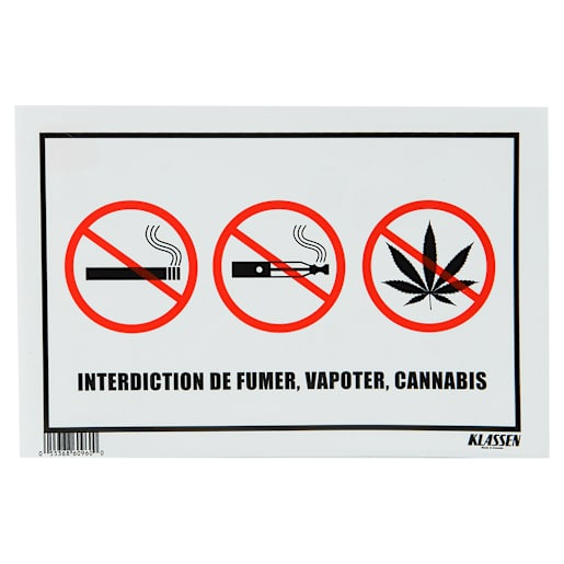 Interdiction de Fumer, Vapoter, Cannabis Sign 8 in. x 12 in.