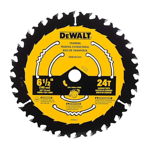 Lame de scie circulaire pour charpente 6 1/2 po 24 dents DEWALT