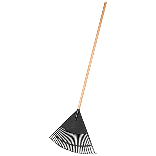 Balai à feuilles en plastique avec manche en bois 24 po