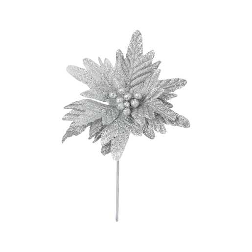 Poinsettia Decorative Pick Silver 8 in.