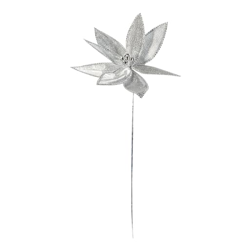 Pic décoratif poinsettia argent 21 1/2 po