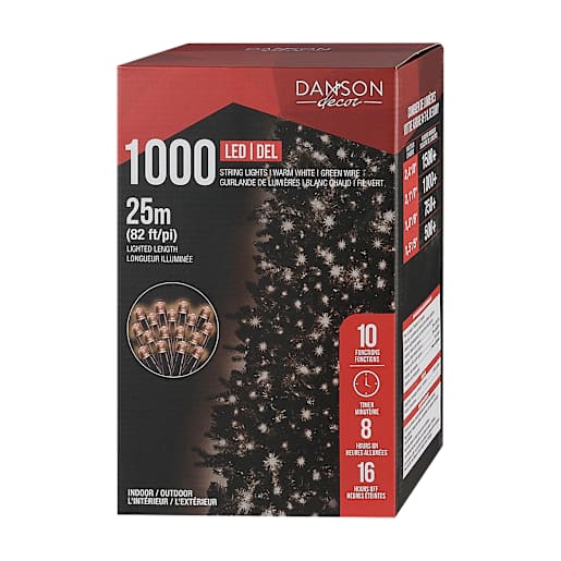 Jeu de 1 000 lumières DEL blanc chaud