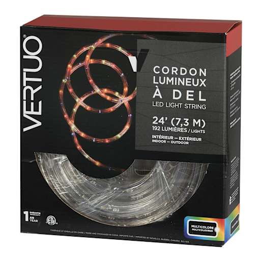 Cordon lumineux flexible 24 pi multicolore
