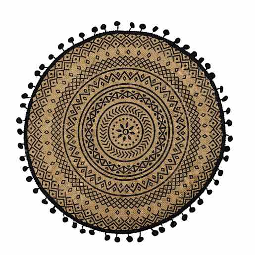 Napperon rond à motif noir et naturel 16 1/8 po VERTUO
