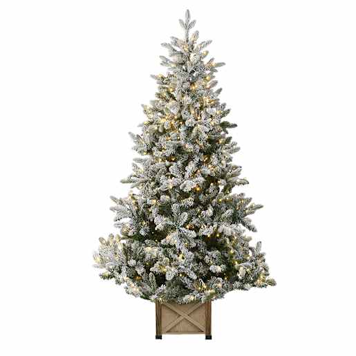 VERTUO Avers Potted Illuminated and Snowy Christmas Tree 7 ft. 5 in.
