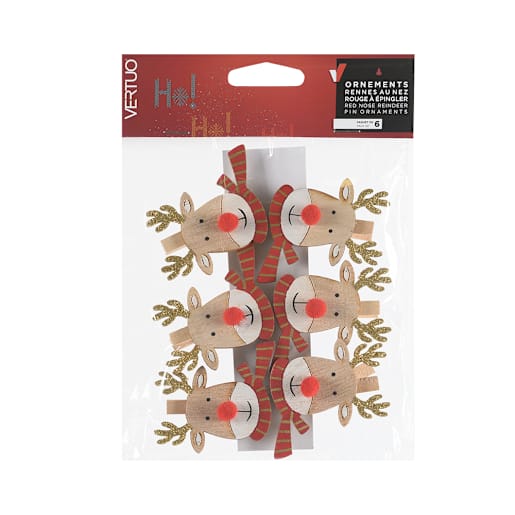 Red Nose Reindeer Pin Ornaments Pkg/6