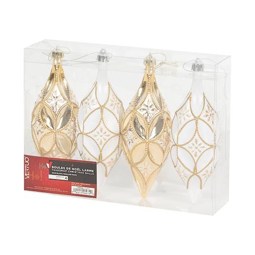 Teardrop Christmas Balls 6 1/8 in. Set/4