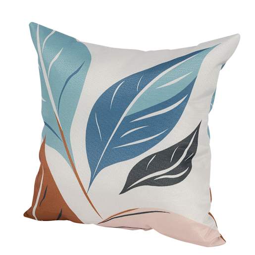 Coussin de patio feuilles aqua et rose 16 po x 16 po