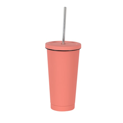 Verre isotherme avec paille rose 500 ml