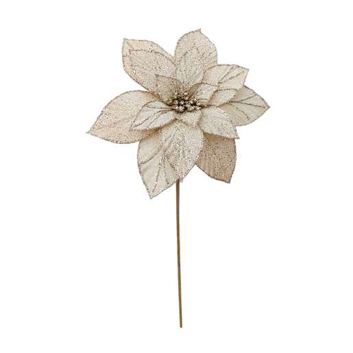 VERTUO Poinsettia Decorative Pick Cream and Silver 17 3/4 in.