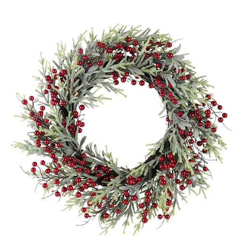 VERTUO Christmas Wreath Sage and Red Berries 24 in.