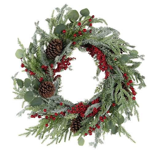 VERTUO Christmas Wreath Eucalyptus and Red Berries 24 in.