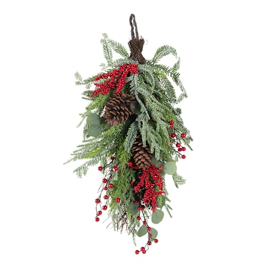Larme de Noël eucalyptus et baies rouges 14 po VERTUO