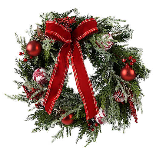 Couronne de Noël boules et baies rouges 24 po VERTUO