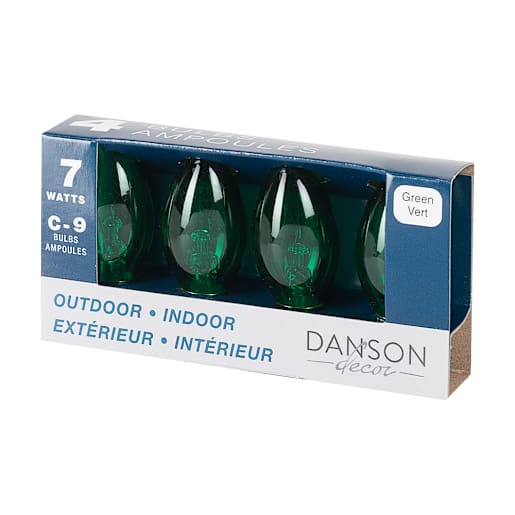 Christmas C9 Bulbs 7 W, Green Pkg/4