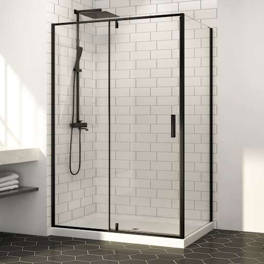 Douche en coin Labrador verre clair finition noire 48 po x 32 po TASSILI SUPRA