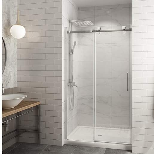 Douche en alcôve Alaska finition carrée chrome 48 po x 32 po TASSILI SUPRA