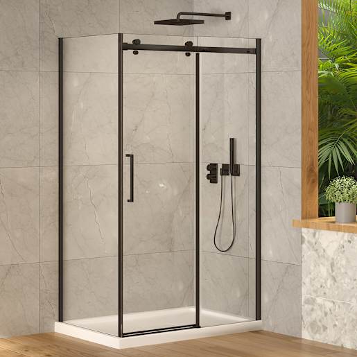 Douche en coin Alaska finition ronde noire 48 po x 32 po TASSILI SUPRA