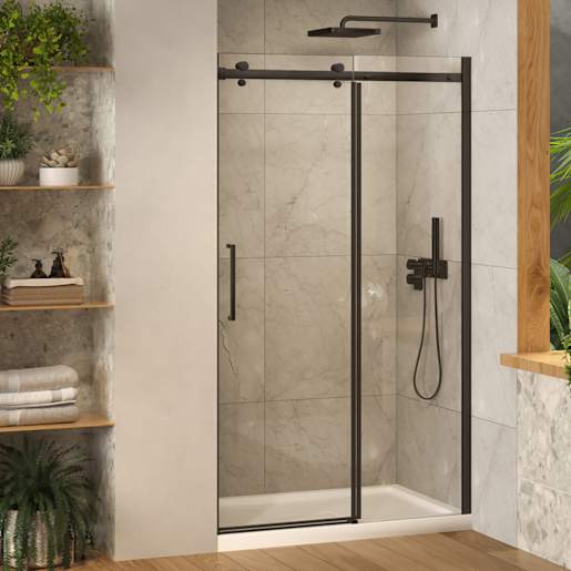 Douche en alcôve Alaska finition ronde noire 48 po x 32 po TASSILI SUPRA