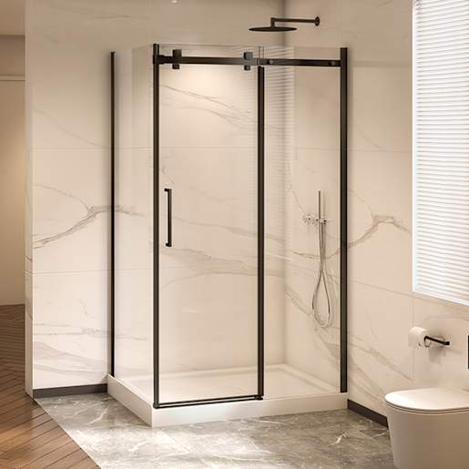 Douche en coin Alaska finition carrée noire 48 po x 32 po TASSILI SUPRA
