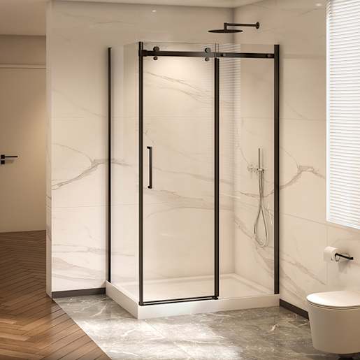 Douche en coin Alaska finition ronde noire 48 po x 36 po TASSILI SUPRA