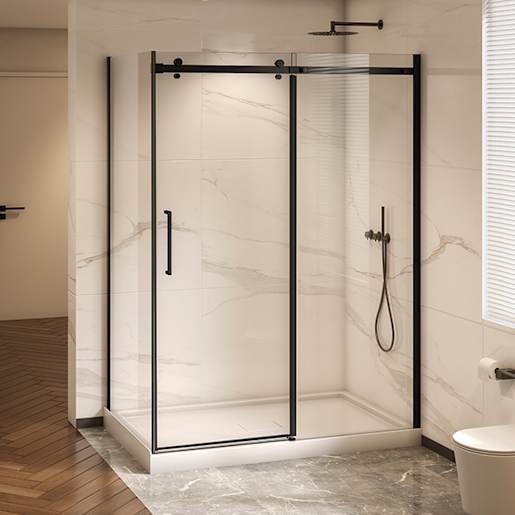 TASSILI SUPRA Alaska Corner Shower Round Finish Black 60 in x 32 in