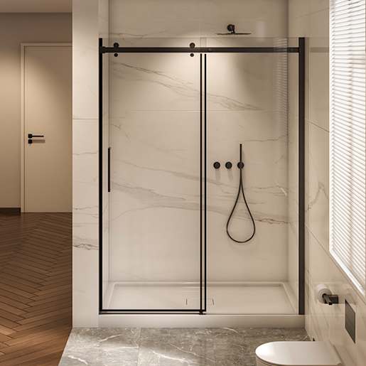 Douche en alcôve Alaska finition ronde noire 48 po x 36 po TASSILI SUPRA